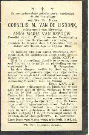 Bidprentje: Cornelis van de Lisdonk (1845-1905)