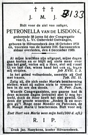 Bidprentje: Petronella van de Lisdonk (1831-1909)