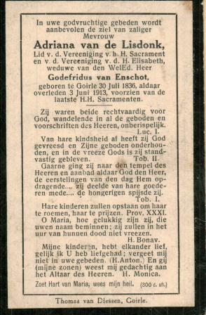 Bidprentje: Adriana van de Lisdonk (1836-1913)