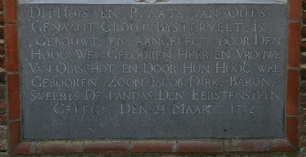 Gedenksteen kasteel Bijsterveld - 1772